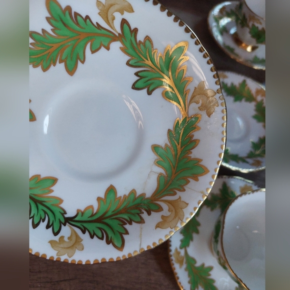 Vintage Royal Chelsey Bone China Green Leaf Ivy Tea Cup and Saucer Set Of (6) - Picture 13 of 16